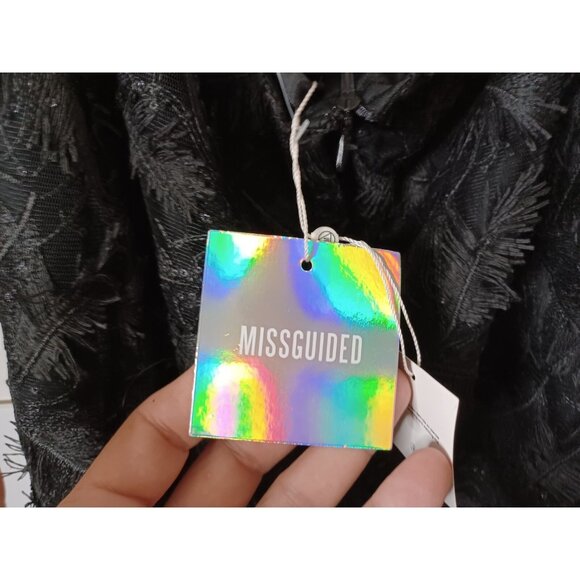 NWT Missguided Black Feather Square Neck Bodycon Mini Dress, Size 8 - Picture 4 of 6